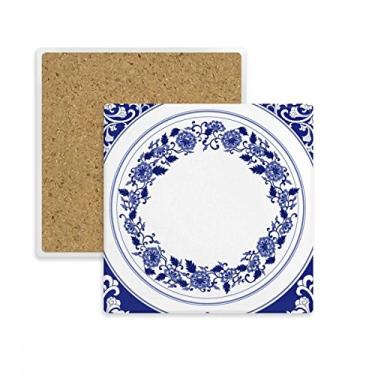 Imagem de Porta-copos quadrado de flor azul da cultura chinesa com suporte de subplaca para caneca