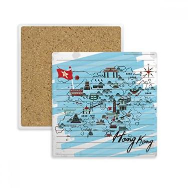 Imagem de Porta-copos quadrado de Hong Kong com mapa local e pedra isolante