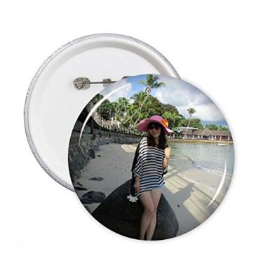 Imagem de Praia Coqueiro Ellie Yao Girl Pedra Pinos Redondo Emblema Decoração Roupas 5 peças Presente