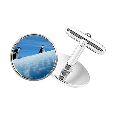 Imagem de DIYthinker Abotoaduras de dois pinguins da Antártica, imagem da natureza da ciência com botão redondo