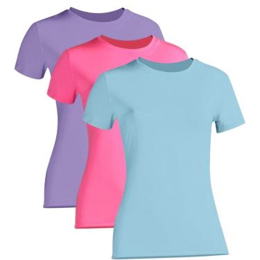 Imagem de Kit 3 Camiseta Proteção Solar Feminina Manga Curta Uv50+ 1 Lilás 1 Rosa 1 Azul-Feminino