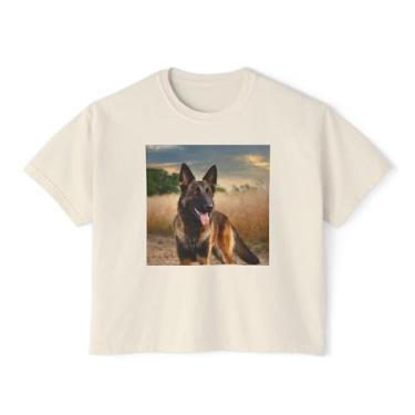 Imagem de Camiseta feminina quadrada grande Dutch Shepherd, Marfim, XXG Plus Size