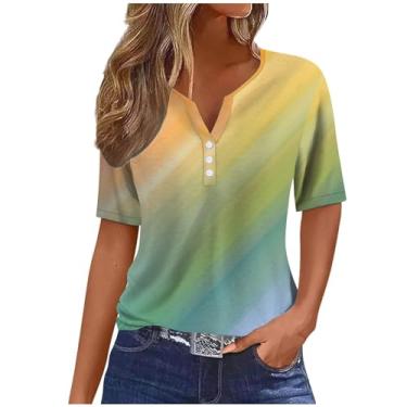 Imagem de Camisetas femininas de manga curta outono verão gola V gradiente ajuste solto tie dye longo camiseta feminina 2024, K-286 multicolorido, XXG