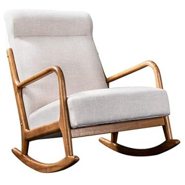 Imagem de Home Sofá Individual Cadeira de Balanço Madeira Maciça Altura Assento Traseiro Almofada Espreguiçadeira (Cor: Branco)