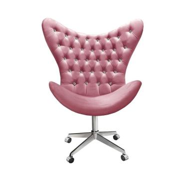 Imagem de Poltrona Alice Strass Cadeira Egg Capitonê Giratória com Rodízios Recepção, Escritório Rosa