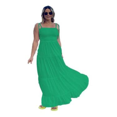 Imagem de Vestido Longo Lastex no Busto Alça Regulavél - Gisele Freitas, Verde, 