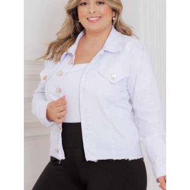 Imagem de Jaqueta Jeans Feminina Plus Size Branca com Elastano - Bellamari Jeans