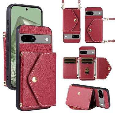 Imagem de Dibosom Capa carteira minimalista para Google Pixel 7A 5G 2023 com alça de ombro, 6 compartimentos para cartões, fina e fina, suporte para cartão de crédito de couro PU, acessórios para celular para