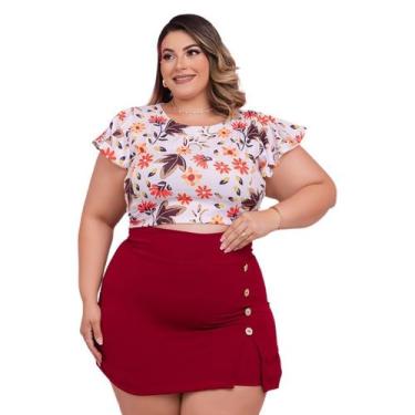 Imagem de Conjunto Plus Size Feminino Cropped + Short Saia Botão 0527 - Bellucy 