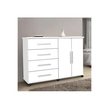 Imagem de Cômoda 4 Gavetas e 2 Portas com Rodízios Bali Branco Rede Móveis - Pri