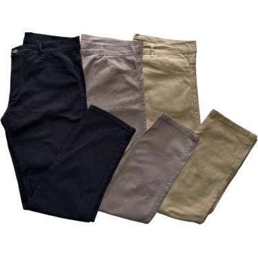 Imagem de Kit com 03 calças masculina em sarja otimo acabamento todas modelo sli