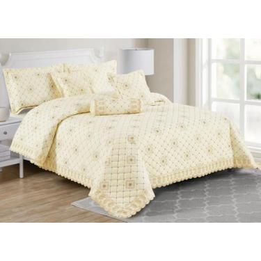 Imagem de Conjunto Cama Queen Size Crystal Bordada Colcha 100% Algodao 200 Fios 