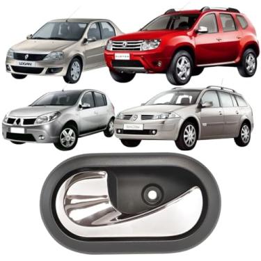 Imagem de Macaneta Interna Porta Dianteira ou Traseira LE Duster Logan Megane Oroch Sandero Base Preta Puxador cromado
