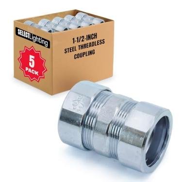Imagem de SELECT Lighting Acoplamento sem rosca, acoplamento de aço galvanizado de 3,5 cm, acessórios de conduíte elétrico para uso interno e externo, pacote com 5