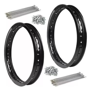 Imagem de Jogo De Aro Preto + Raios Inox Bros 125 Bros 150 160