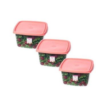 Imagem de Kit com 3 Potes Quadrados Plástico Sanremo 3,7L - Coral