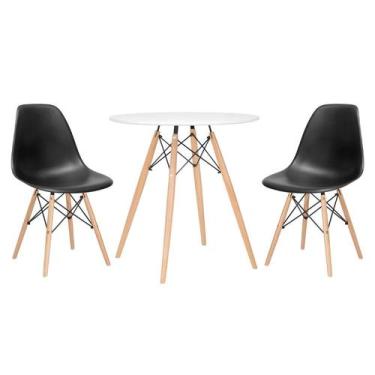 Imagem de Mesa redonda Eames 70 cm + 2 cadeiras Eiffel DSW Mesa Branca com Cadei