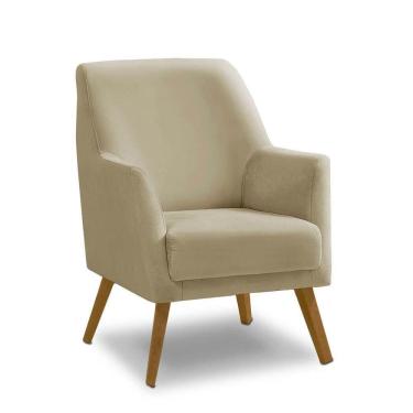 Imagem de Poltrona Decorativa Retrô Recepção Magali Lisa Veludo Bege Lansofbr