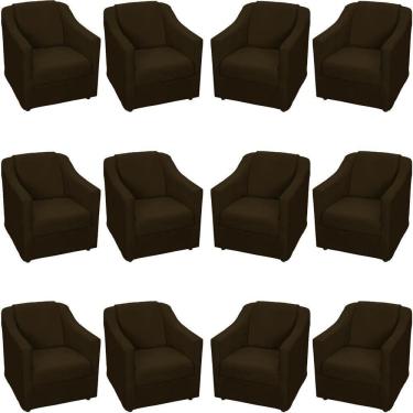 Imagem de Kit 12 Poltronas Mila Pé De Plástico Cromado - Marrom Suede