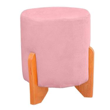 Imagem de Puff Thor Luxo Madeira Maciça Redondo Suede Cor Rosa Bebe