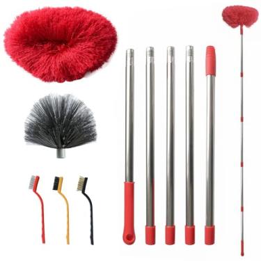 Imagem de Espanador extensível com conjunto de escovas de limpeza, cabo telescópico de 43 a 213 cm, cabeça de microfibra para ventilador de teto, AC, porta, parede, vermelho