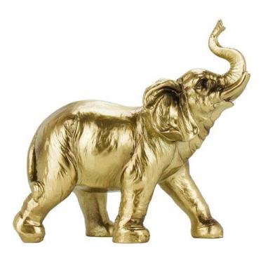 Imagem de Enfeite Resina Decoração Rack Sala Elefante Dourado 19cm - Minas de Pr