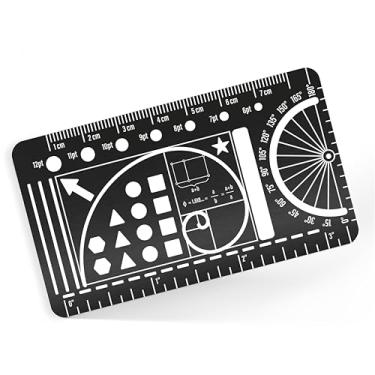 Imagem de Estêncil de bolso - Marcador de página de metal de aço inoxidável com modelo circular, conversão de régua, transferidor e proporção dourada - Acessórios de planejamento para diário, estudo da Bíblia