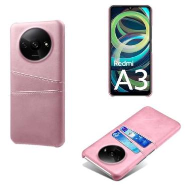 Imagem de Capas Compatível com Xiaomi Redmi A3 4G,Caso de couro PU-Tampa de telefone a prova de choque com 2 slots de cartão,Proteção anti-impressão digital e anti-gota-Pink