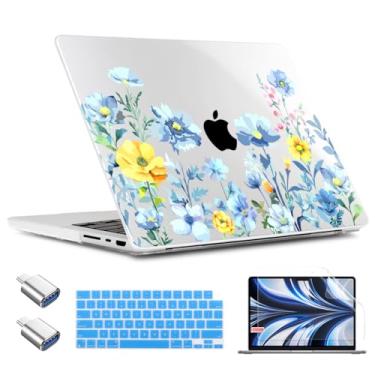 Imagem de TWOLSKOO Capa para MacBook Pro de 14 polegadas M4 M3 M2 M1 (2025-2021) A3112 A3185 A3401 A2918 A2992 A2779 A2442, capa rígida de plástico, capa de teclado e adaptador tipo C e protetor de tela, flores