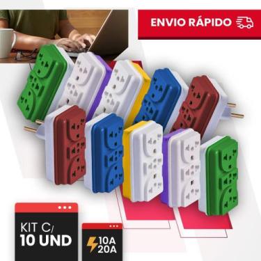 Imagem de Adaptador de Tomada Universal Kit Com 10 Benjamim Bivolt 10A/20A Pino 
