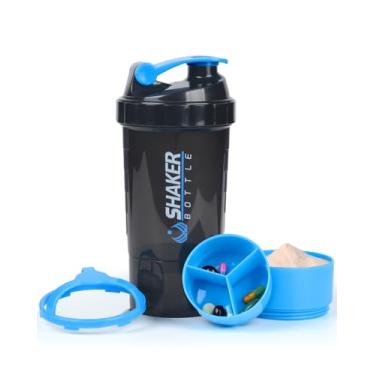 Imagem de (Blue) - VIGIND 650ml Protein Shaker Bottle with 3-Layer Twist and Lock Storage, 100% BPA-Free Leak Proof Fitness Sports Nutrition Supplements Non-slip Mix Shake Bottle
