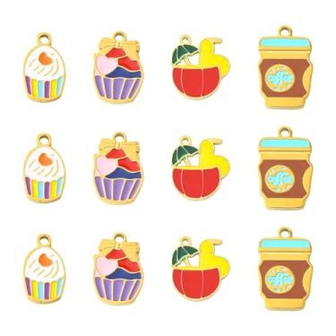 Imagem de UR URLIFEHALL 12 peças, 4 estilos, pingentes de comida de aço inoxidável, pingentes coloridos para bolo, xícara de café, bebidas, suco, pingentes para fazer você mesmo, pulseira, colar, joias