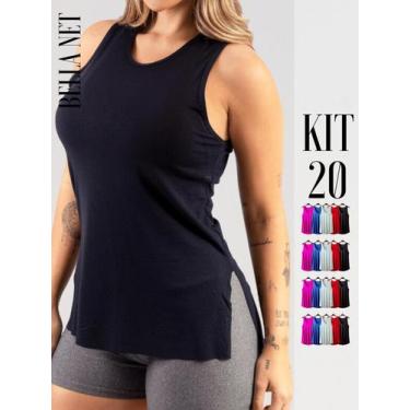 Imagem de KIT 20 Regatas Femininas Tapa Bumbum Cumprida Cores Lisas Camiseta Esp