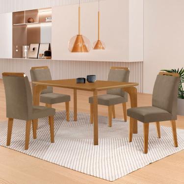 Imagem de Mesa de Jantar Liz 120cm MDF Canto copo e com 4 Cadeiras Athenas