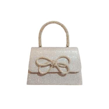 Imagem de QWINEE Bolsa de mão feminina com glitter e strass decorativa, bolsa de formatura, mini bolsas quadradas brilhantes, Prateado claro, One Size
