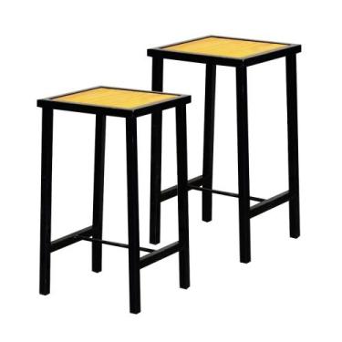 Imagem de Jogo 2 Banquetas Baixa Industrial Preta Madeira Natural - Don Castro D