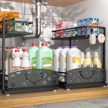 Imagem de Sevenblue 2 pacotes de organizadores embaixo da pia, organizador de pia de cozinha de 2 camadas de alta ajustável, prateleira de armazenamento multiuso para armário de banheiro de cozinha, preto