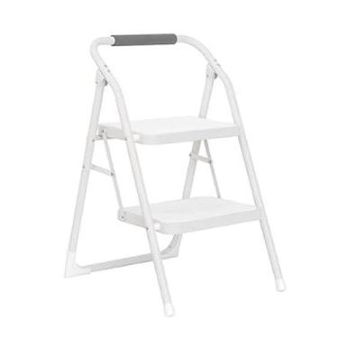 Imagem de Escada de tesoura, banco dobrável com 2 degraus, pedal largo de aço resistente, leve, antiderrapante, portátil e longo, corrimão dobrável perfeito para cozinha e casa (C