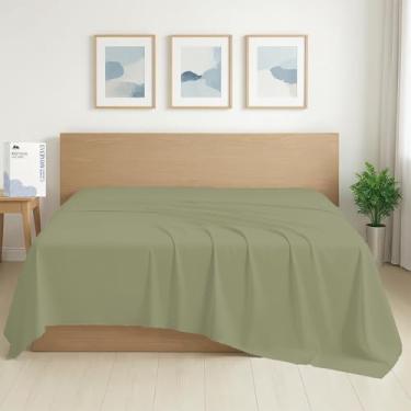Imagem de Mayfair Linen Lençol de cima 100% algodão orgânico percal tamanho casal - 1 lençol de cima, verde sálvia - roupa de cama nítida, fresca e forte, lençóis de cima para quem dorme quente, lençóis de luxo
