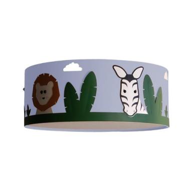 Imagem de Luminária Infantil Plafon Safari Cúpula Tecido 40x15 cm - Tom Luz, Azu