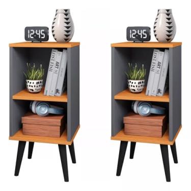 Imagem de Kit Conjunto 2 Mesa De Cabeceira Mudo Charme Retro Com Nicho Quarto Cama (Cinza Cina)