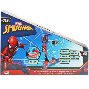 Imagem de Patinete Homem Aranha 3 Rodas Com Mochila E Garrafinha Bbr