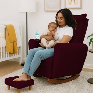 Imagem de Poltrona Cadeira de Amamentação Balanço e Puff Ternura Bordo