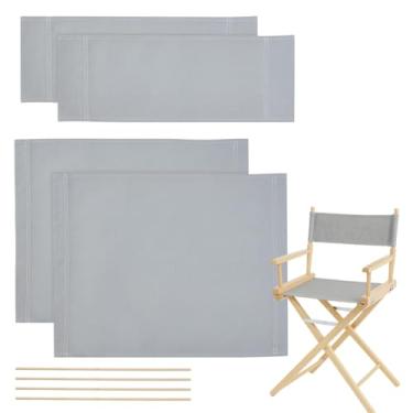 Imagem de NBEADS 2 conjuntos de capas de cadeira de diretor dobrável, kits de capas de cadeira de diretor de substituição com palitos de madeira para cadeiras de filmagem de maquiagem, cinza, 20,87 × 16,14 pol