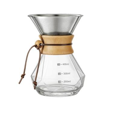 Imagem de Passador De Café Vidro Formato Diamante 400ml Alça Madeira