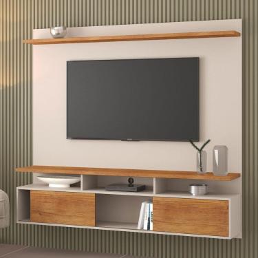 Imagem de Painel para TV Até 70 Polegadas Adrian 2 Portas 1 Prateleira Off White/Marrom - Viero Móveis