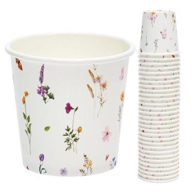 Imagem de Crisky Pacote com 100 copos de papel para banheiro de 85 g descartáveis, copos pequenos para enxaguante bucal floral, café para bebidas quentes/frias, sobremesa para festas de aniversário, uso