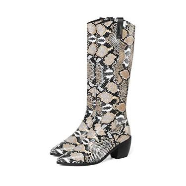 Imagem de Bigfanshu Bota feminina de cano curto com salto alto e grosso, tamanho grande, bota alta pontiaguda, Preto, 38 M EU