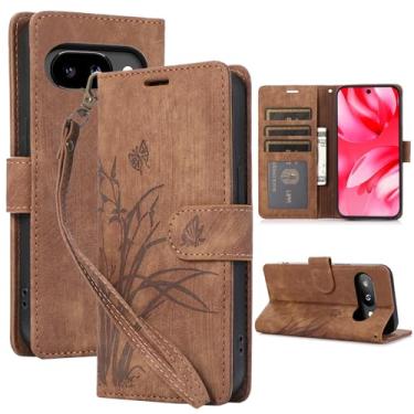 Imagem de Capa carteira para Google Pixel 9A, capa de telefone de couro com padrão de borboleta orquídea com 3 compartimentos para cartão e 1 compartimento para dinheiro, fivela magnética à prova de choque com