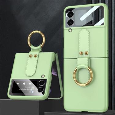 Imagem de Capa para Samsung Galaxy Z Flip 3 4 5 5G Capa rígida para PC para Samsung Zflip3 zflip4 z flip5 zflip5 Coque Capa protetora com anel, verde, com anel, para Galaxy Z Flip 3